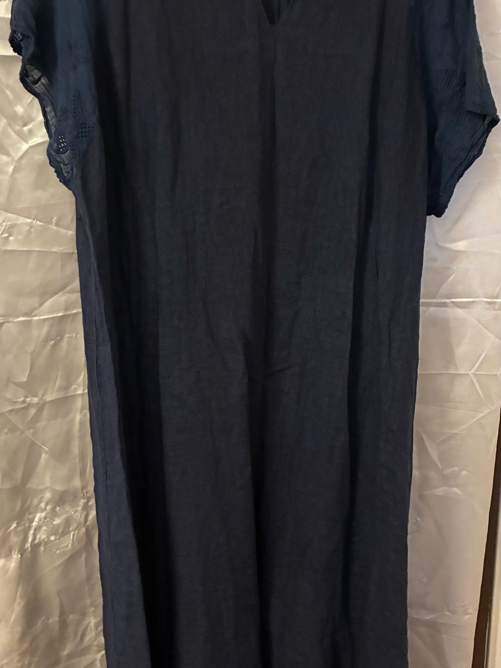 Navy Blue Linen Women's Casual Maxi Dress from Italy